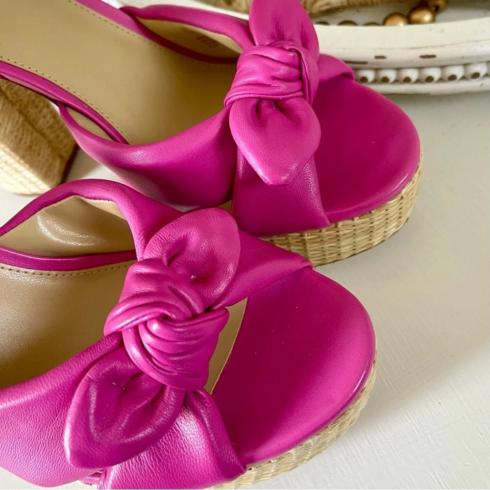 MICHAEL KORS Sadie Platform Leather Bow High Heeled Sandals Magenta Pink 8.5 - Picture 9 of 15
